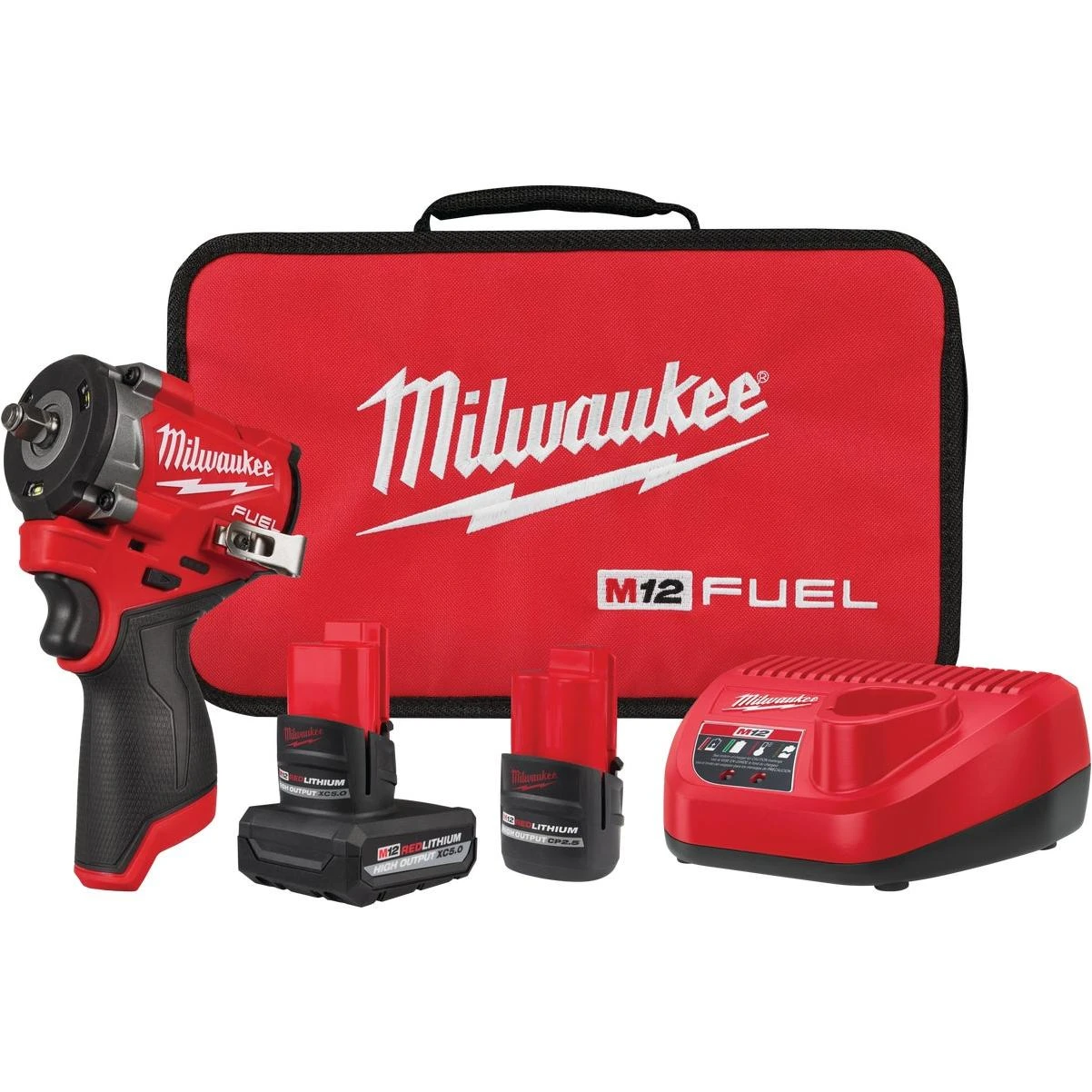 M12 Fuel Brushless 3/8 In. Stubby Cordless Impact Wrench Kit With 5.0 Ah & 2.5 Ah Batteries & Charger