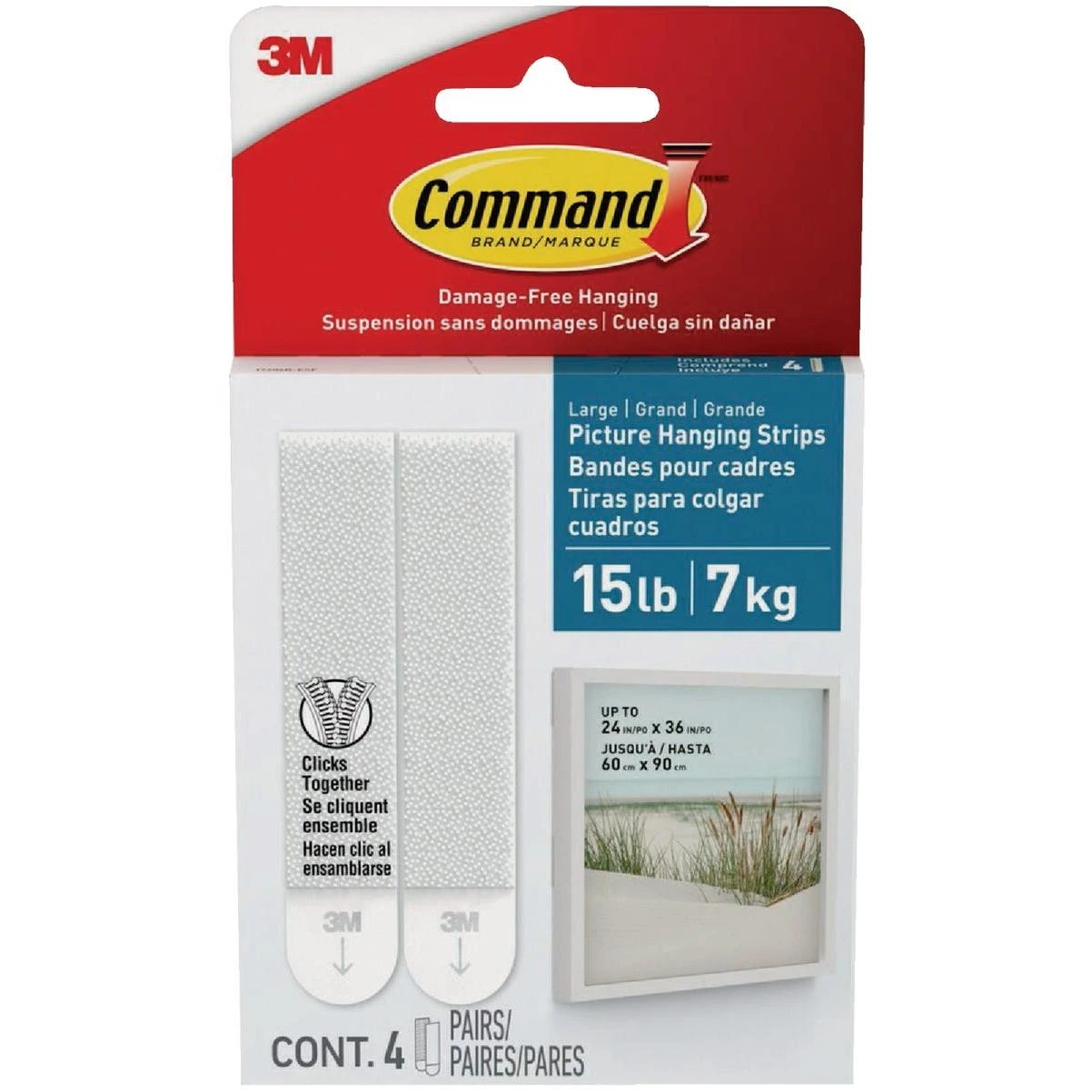 15 Lb. White Bath Picture Hanging Strips, 4 Pairs