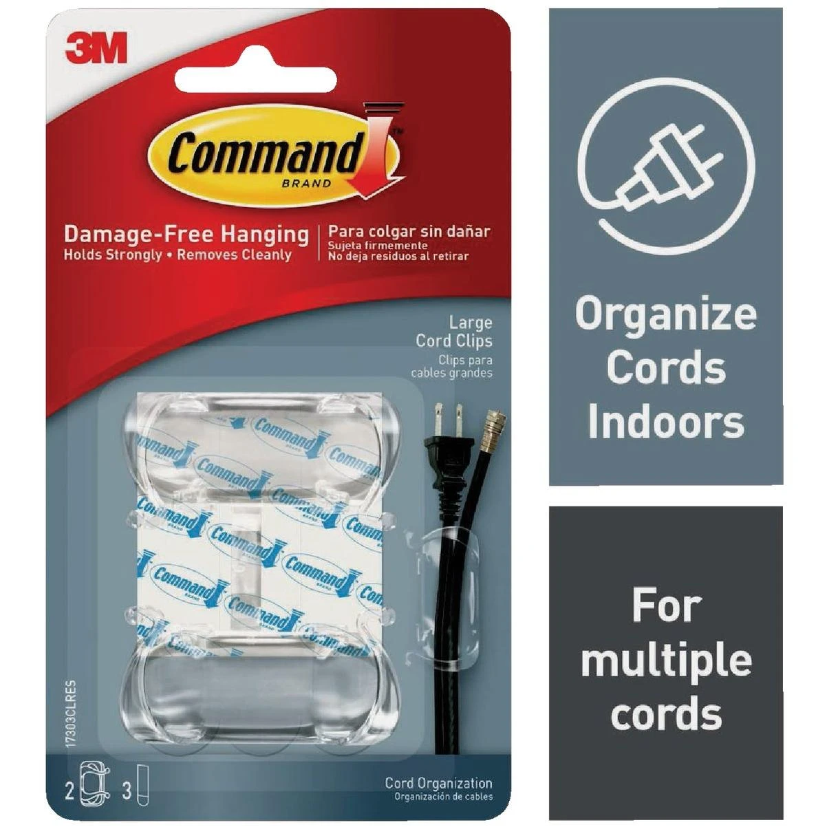 Clear Large Cord Clips, 2 Clips, 3 Strips