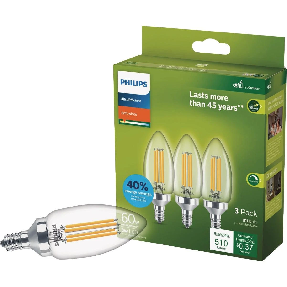 60w Equivalent B11 Led Bulbs — Soft White, Ultra-efficient (3-pack)