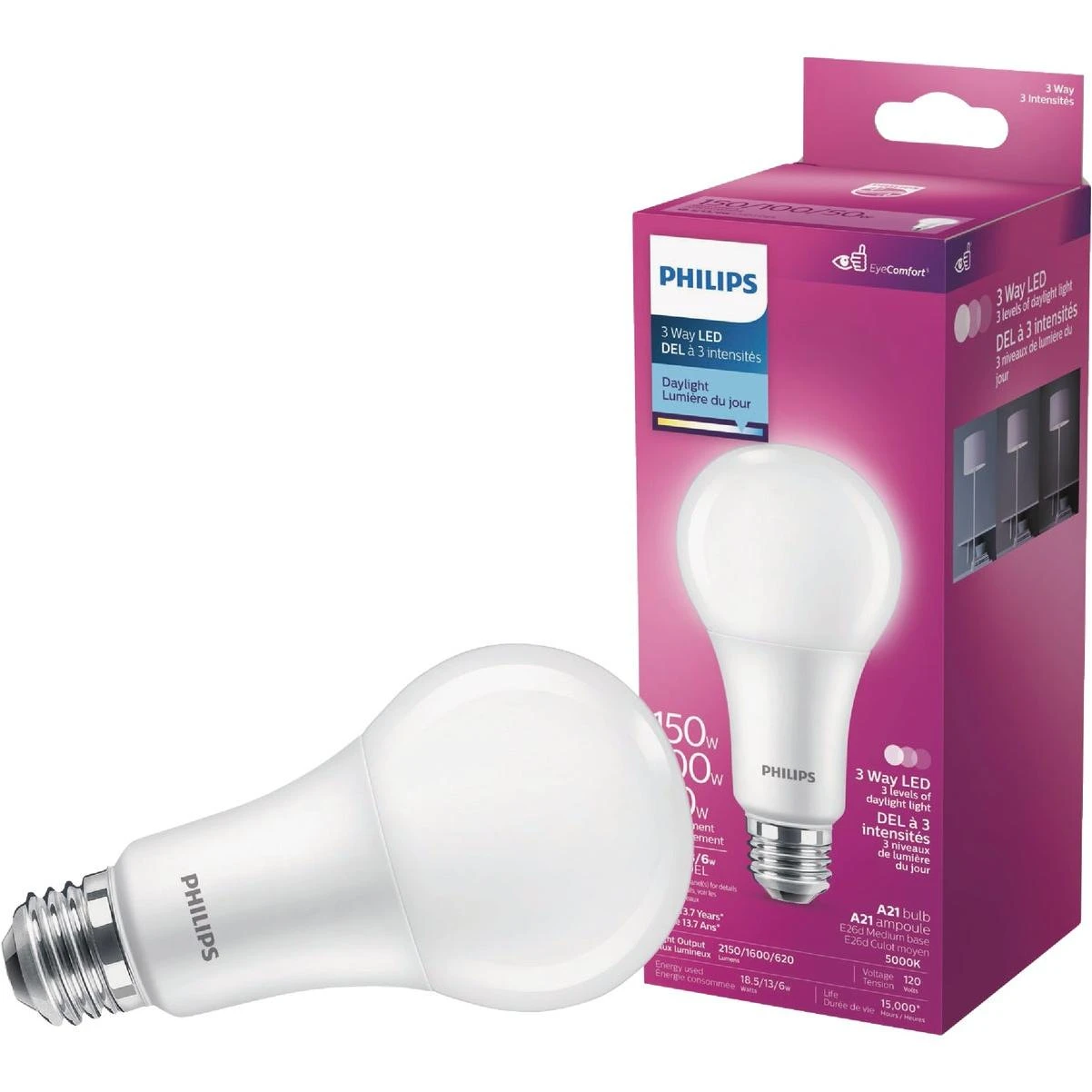 50/100/150w Equivalent Daylight A21 Medium 3-way Led Light Bulb