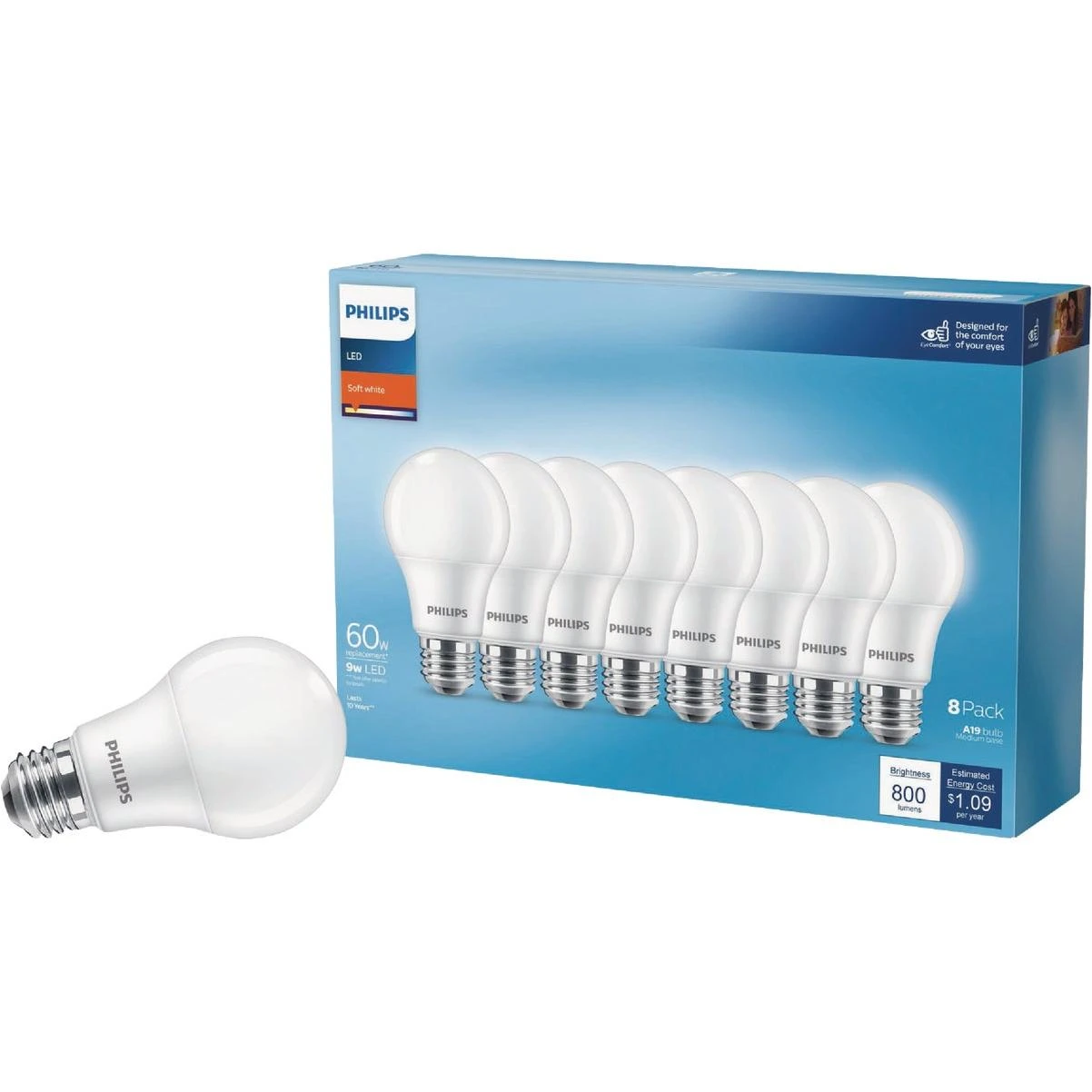 60w Equivalent Soft White A19 Medium Led Light Bulbs (8-pack)