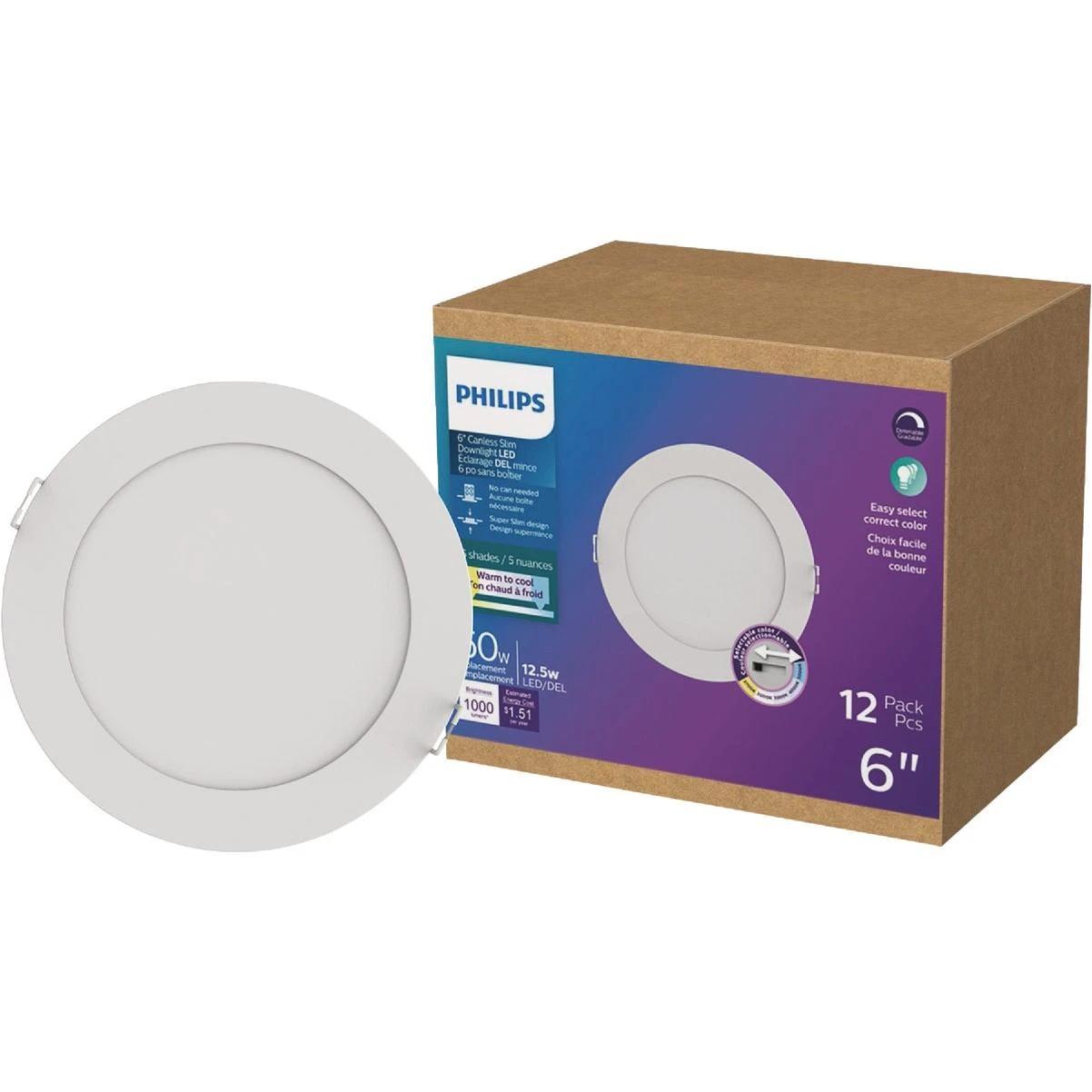 6 In. 1000 Lm. 5cct Slim Canless Downlight (12-pack)