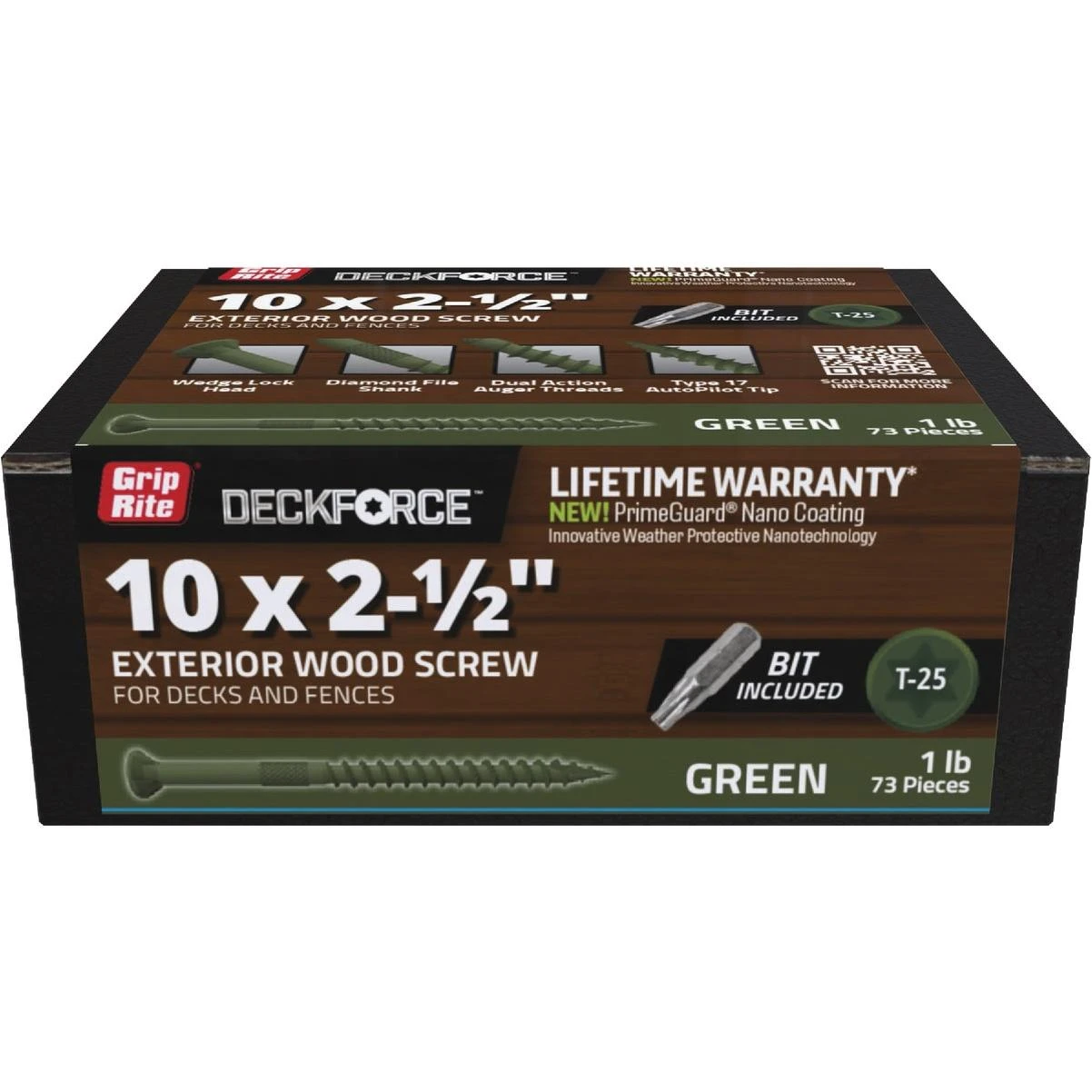 Grip-rite Deckforce Primeguard Nano #10 X 2-1/2 In. Star Drive Green Screw (1 Lb.)