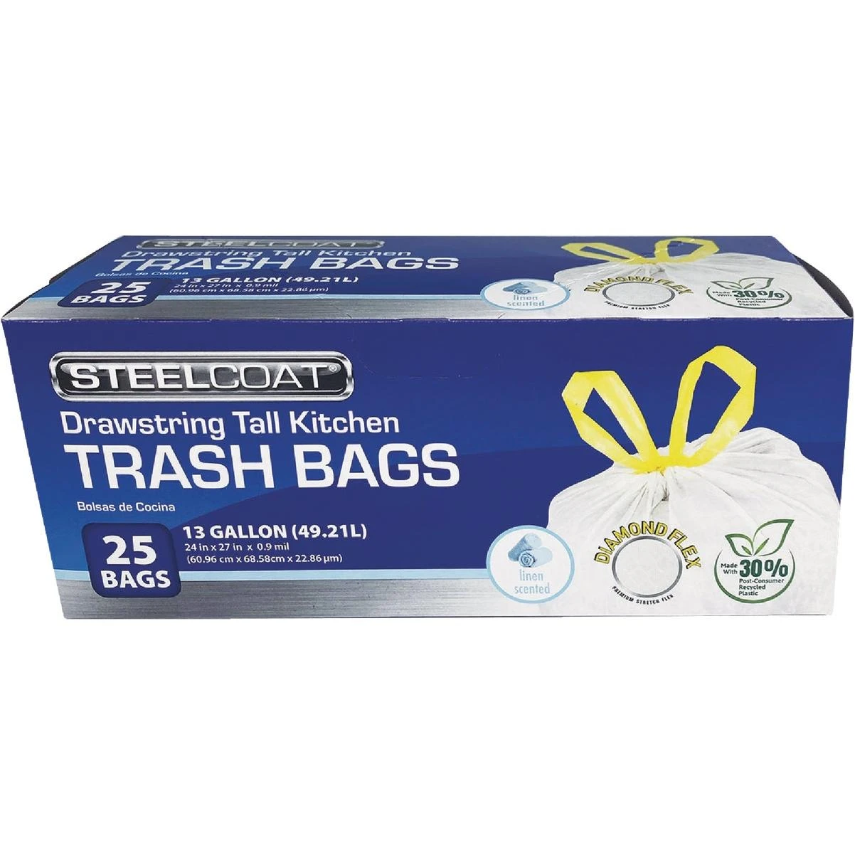 Steelcoat Diamond Flex 13 Gal Fresh Linen Tall Kitchen Trash Bags — 25 Count