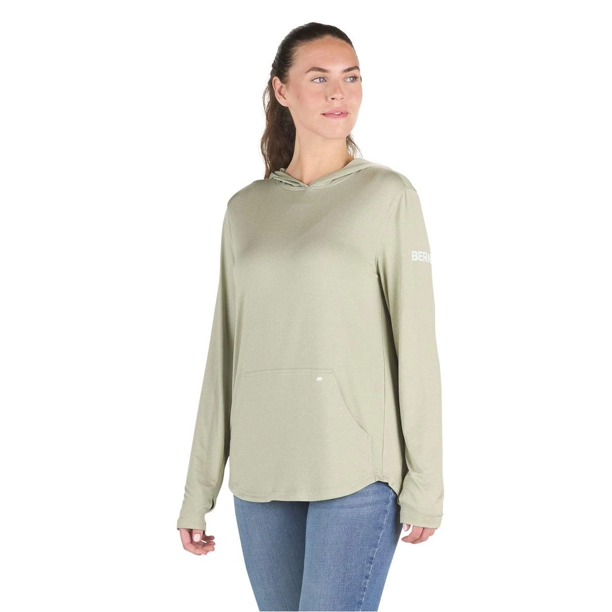 Women's Large Heathered Seagrass Long Sleeve Hooded Upf Sun Shirt