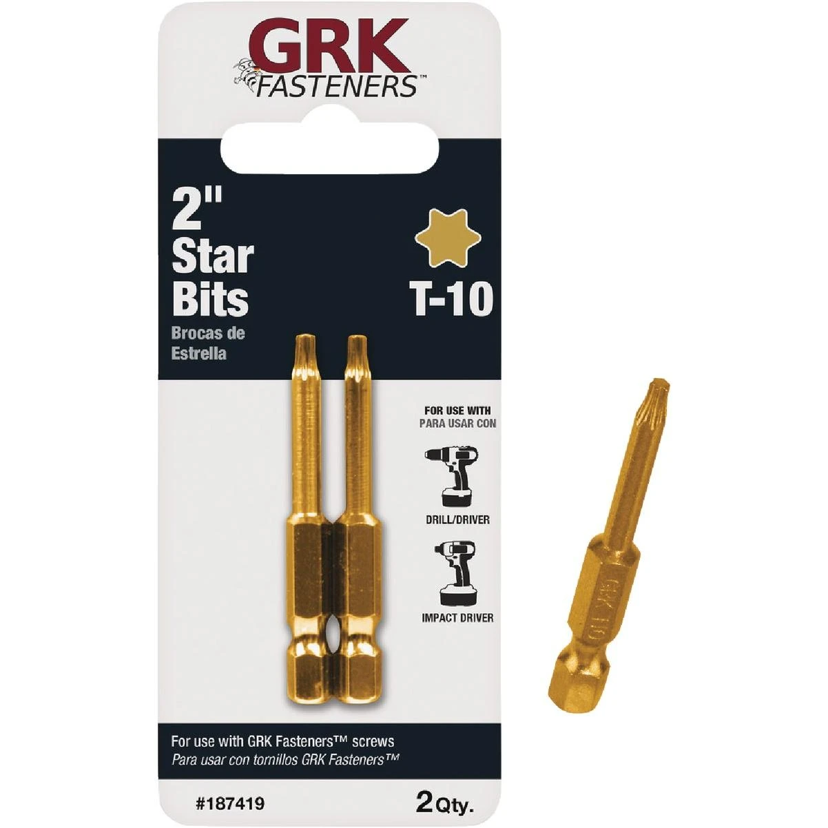 Grk 2 In. T10 Star Drive Impact Screwdriver Bit (2-count)