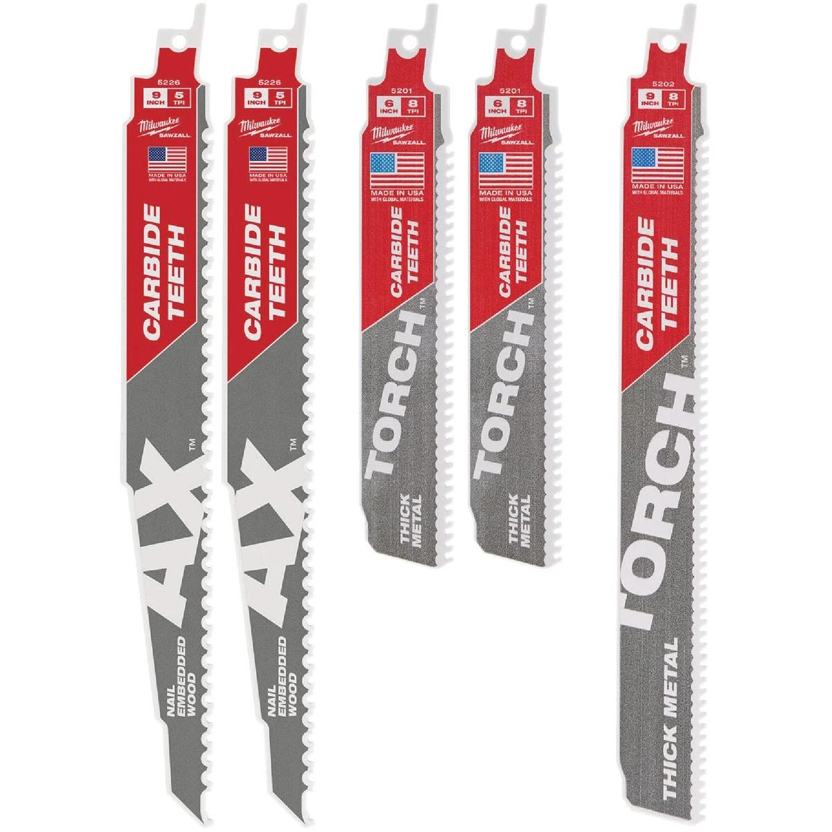 Sawzall Carbide Demolition Wood & Metal Cutting Reciprocating Saw Blade Set (5-piece)
