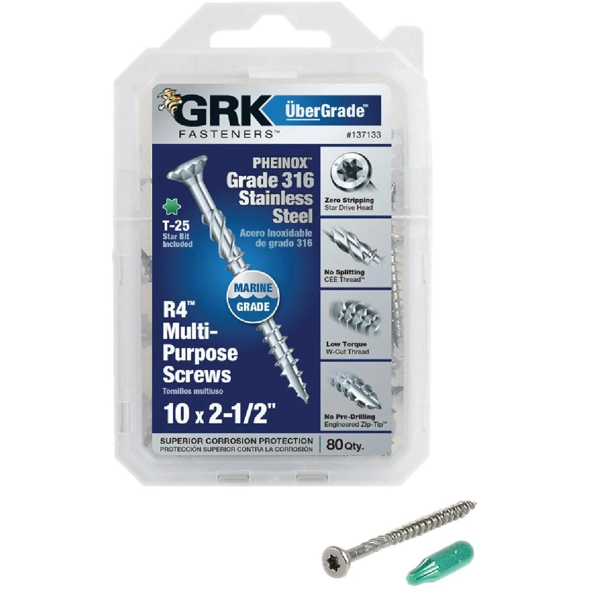 Grk R4 #10 X 2-1/2 In. Star Drive Stainless Steel Multi-purpose Wood Screw (80-count)