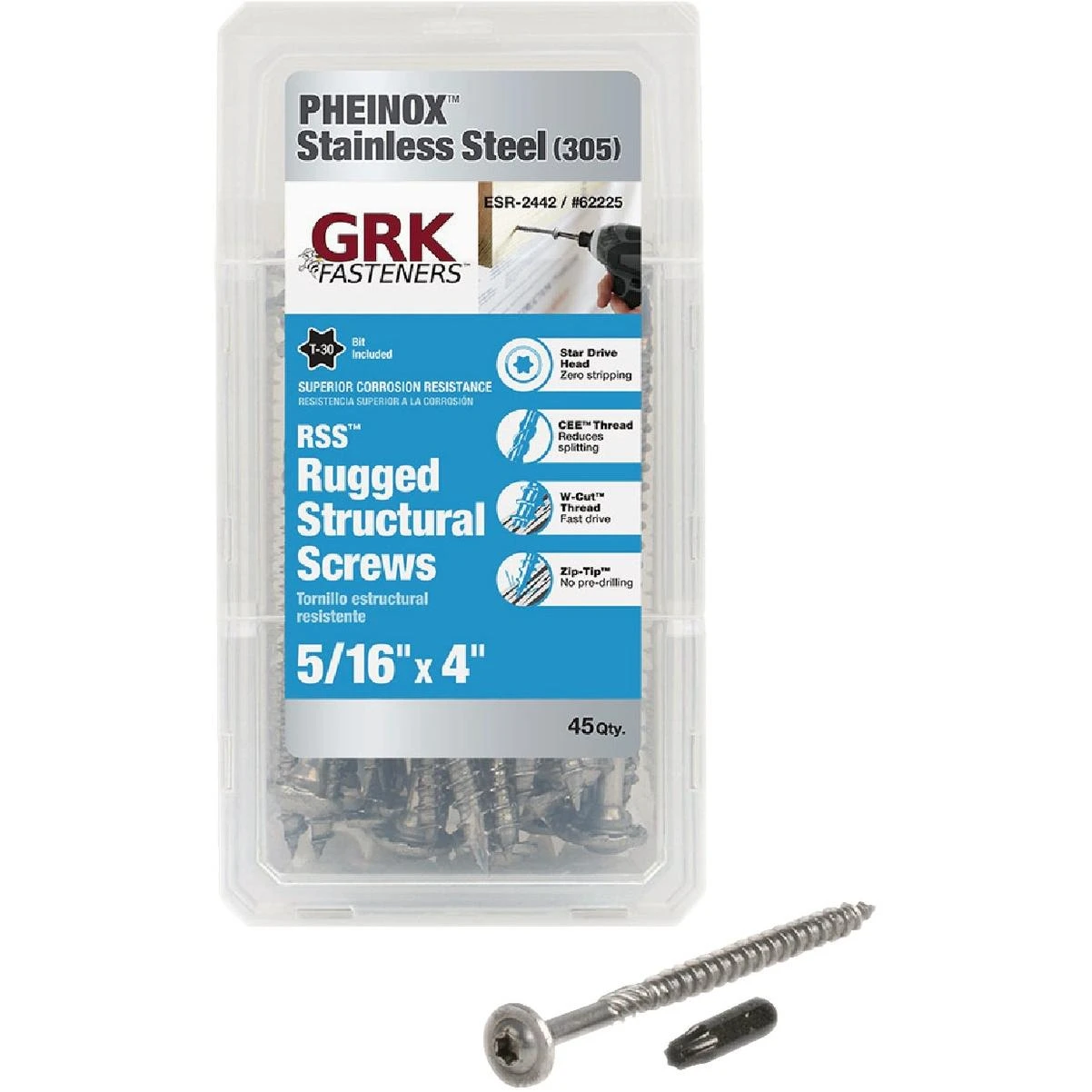 Grk Rss Rugged 5/16 In. X 4 In. Stainless Steel Structure Screw (45-count)