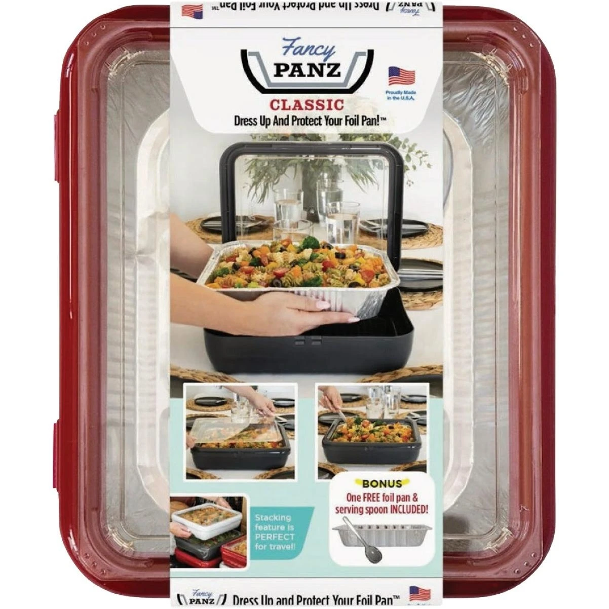 Classic Red Baking Carrier With Foil Pan And Serving Spoon