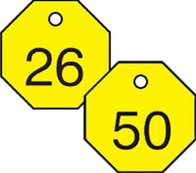 Accuform TDG823YL 1-1/2″ Accu-Ply Engraved Numbered Plastic Tags