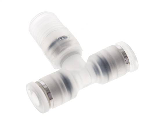 4mm x R1/8'' Polypropylene (PP) Inline Tee Push-in Fitting with Male Threads EPMD FDA Rotatable