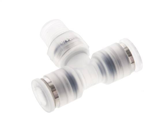 6mm x R1/8'' Polypropylene (PP) Inline Tee Push-in Fitting with Male Threads EPMD FDA Rotatable
