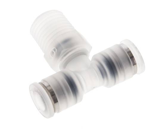 6mm x R1/4'' Polypropylene (PP) Inline Tee Push-in Fitting with Male Threads EPMD FDA Rotatable