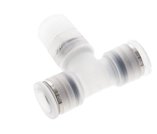 10mm x R3/8'' Polypropylene (PP) Inline Tee Push-in Fitting with Male Threads EPMD FDA Rotatable