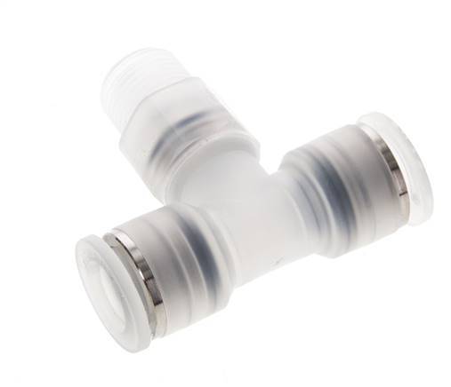 12mm x R3/8'' Polypropylene (PP) Inline Tee Push-in Fitting with Male Threads EPMD FDA Rotatable