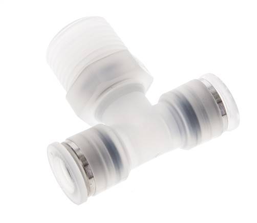 10mm x R1/2'' Polypropylene (PP) Inline Tee Push-in Fitting with Male Threads EPMD FDA Rotatable