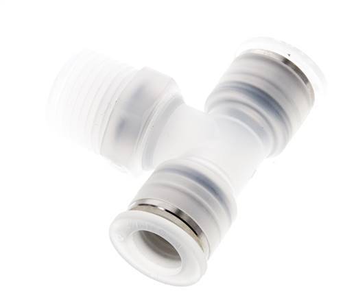 12mm x R1/2'' Polypropylene (PP) Inline Tee Push-in Fitting with Male Threads EPMD FDA Rotatable