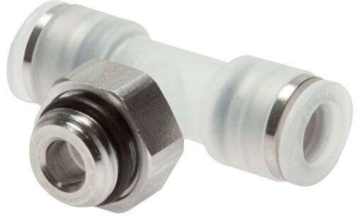 12mm x G1/2'' Polypropylene (PP)/Stainless Steel Inline Tee Push-in Fitting with Male Threads EPDM FDA Rotatable