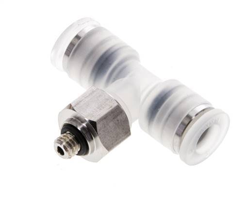 6mm x M 5 Polypropylene (PP)/Stainless Steel Inline Tee Push-in Fitting with Male Threads EPDM FDA Rotatable