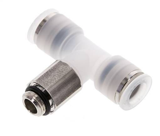 8mm x G1/8'' Polypropylene (PP)/Stainless Steel Inline Tee Push-in Fitting with Male Threads EPDM FDA Rotatable