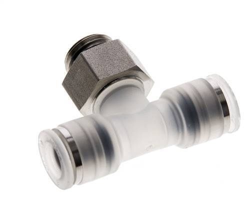 8mm x G1/4'' Polypropylene (PP)/Stainless Steel Inline Tee Push-in Fitting with Male Threads EPDM FDA Rotatable
