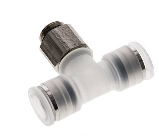 10mm x G1/4'' Polypropylene (PP)/Stainless Steel Inline Tee Push-in Fitting with Male Threads EPDM FDA Rotatable