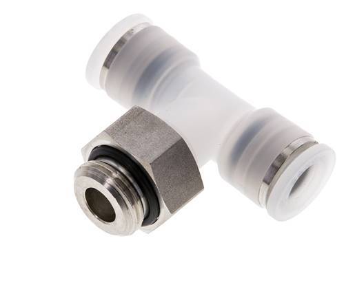 10mm x G3/8'' Polypropylene (PP)/Stainless Steel Inline Tee Push-in Fitting with Male Threads EPDM FDA Rotatable