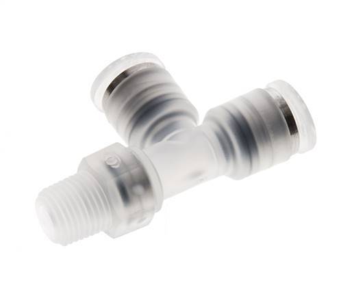 6mm x R1/8'' Right Angle Polypropylene (PP) Tee Push-in Fitting with Male Threads EPMD FDA Rotatable