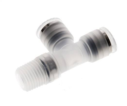 8mm x R1/4'' Right Angle Polypropylene (PP) Tee Push-in Fitting with Male Threads EPMD FDA Rotatable