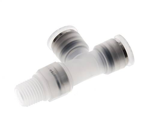 10mm x R1/4'' Right Angle Polypropylene (PP) Tee Push-in Fitting with Male Threads EPMD FDA Rotatable