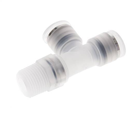 10mm x R3/8'' Right Angle Polypropylene (PP) Tee Push-in Fitting with Male Threads EPMD FDA Rotatable