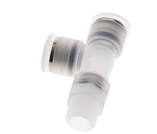 12mm x R3/8'' Right Angle Polypropylene (PP) Tee Push-in Fitting with Male Threads EPMD FDA Rotatable