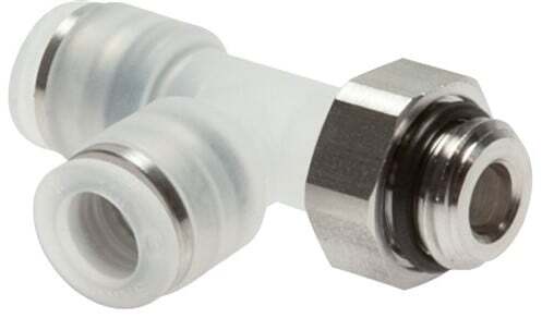 4mm x M 5 Right Angle Polypropylene (PP)/Stainless Steel Tee Push-in Fitting with Male Threads EPDM FDA Rotatable