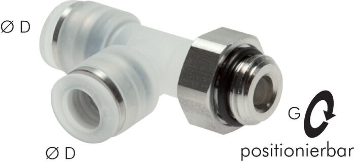 4mm x G1/4'' Right Angle Polypropylene (PP)/Stainless Steel Tee Push-in Fitting with Male Threads EPDM FDA Rotatable