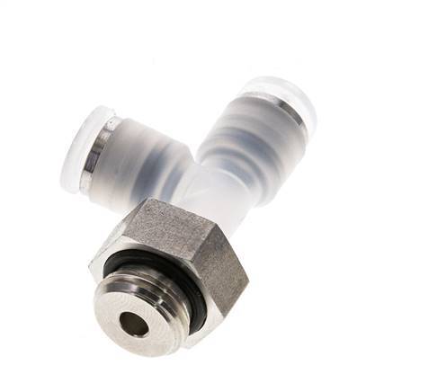 6mm x G1/4'' Right Angle Polypropylene (PP)/Stainless Steel Tee Push-in Fitting with Male Threads EPDM FDA Rotatable