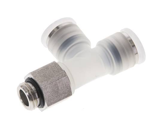 10mm x G1/4'' Right Angle Polypropylene (PP)/Stainless Steel Tee Push-in Fitting with Male Threads EPDM FDA Rotatable