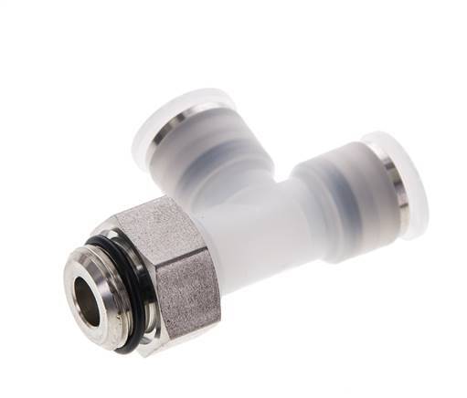 10mm x G3/8'' Right Angle Polypropylene (PP)/Stainless Steel Tee Push-in Fitting with Male Threads EPDM FDA Rotatable