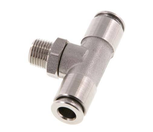 6mm x R1/8'' Inline Tee Push-in Fitting with Male Threads Stainless Steel FKM Rotatable