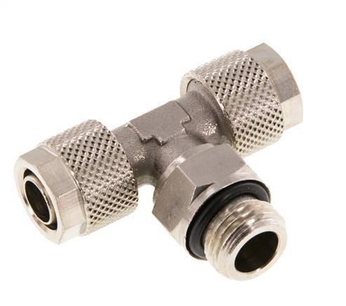 10x8 & G1/4'' Nickel plated Brass Tee Push-on Fitting with Male Threads Rotatable