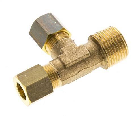 8mm & R3/8'' Brass Right Angle Tee Compression Fitting with Male Threads 135 bar DIN EN 1254-2