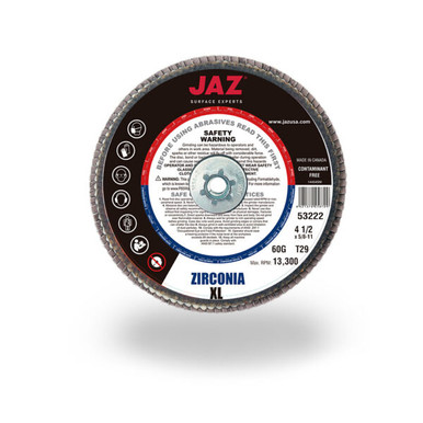 Opens dialog JAZ 54222 - Type 29 XL Density Flap Disc, 4-1/2" x 5/8"-11 Thread, 60 Grit Zirconia (10pk)