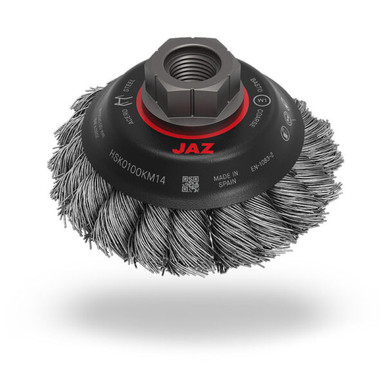 Opens dialog JAZ 74080 - 4" Twist Knot Wire Saucer Cup Brush, .020" 302SS, 5/8"-11 & M14 x 2.0 Thread