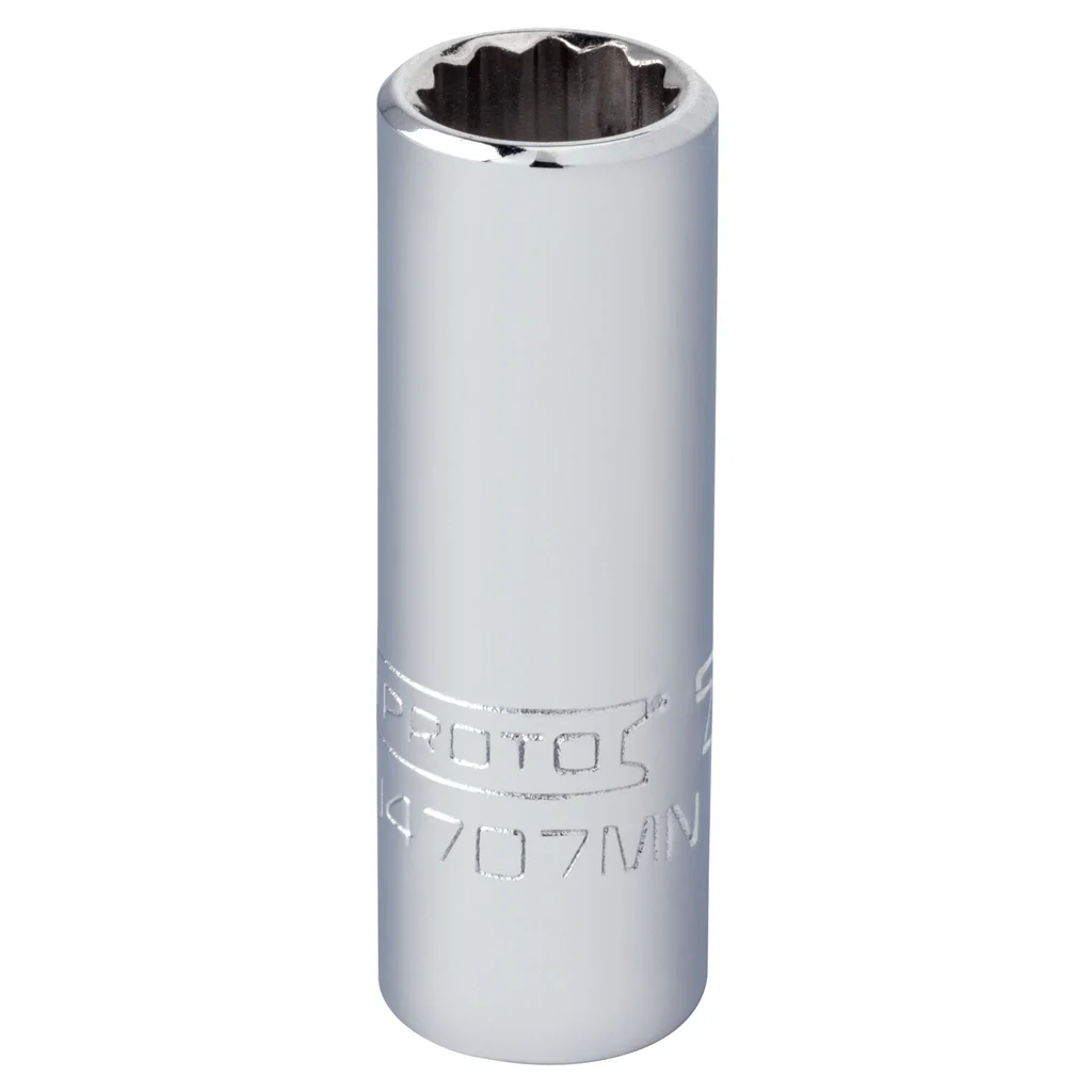 Proto, J4707MN, Socket, 1/4 in Drive, 7 mm, 12-Point, Full Polish Chrome