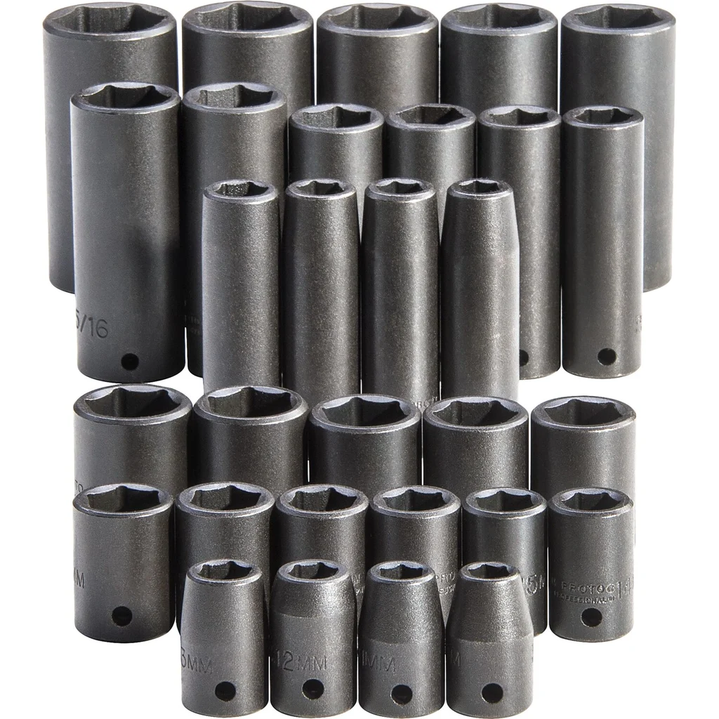 Proto, J54215, Impact Socket Set, 1/2 in Drive; 30 Pieces, 6 Point, 21.3 in Length, 10 in Width
