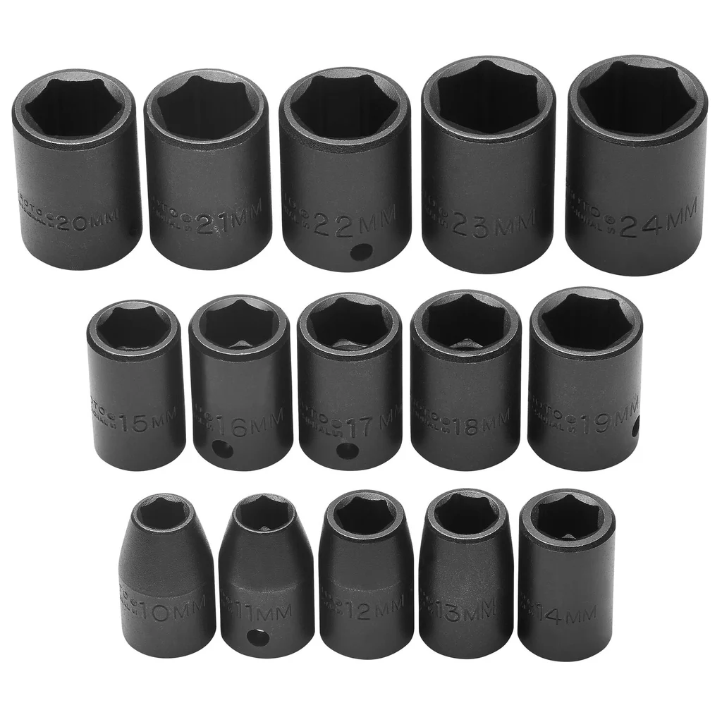 Proto, J74204, Impact Socket Set, 1/2 in Drive, 15 Pieces, 6 Point
