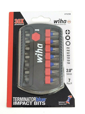 Wiha 7 Piece TerminatorBlue Impact Bit Set - 2 Inch Bits (70298)