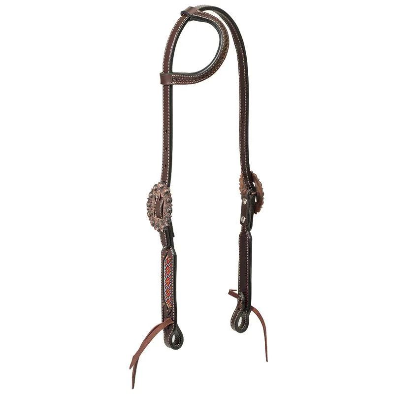 Weaver Leather Turquoise Cross Beaded Basketweave Sliding Ear Headstall
